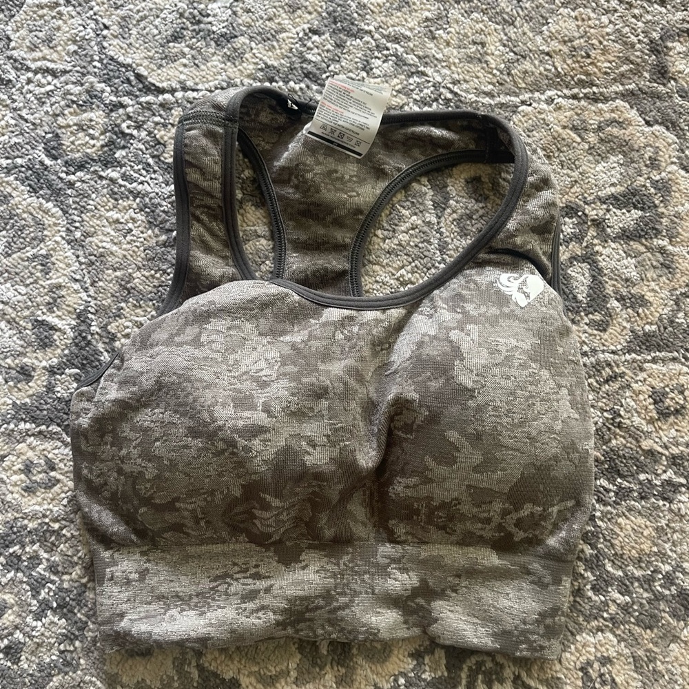 Green Camo Sports Bra with Racerback Design